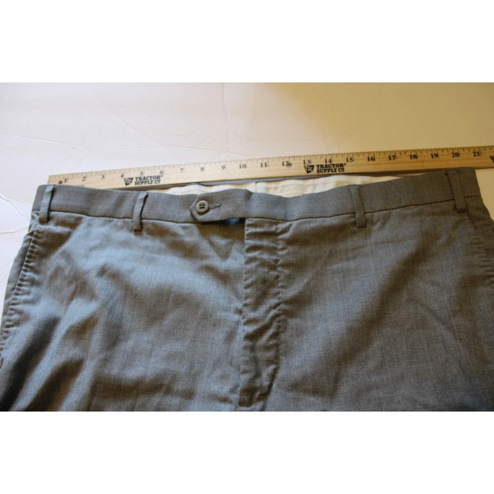 Zanella Quattro Lame Gray 100% Wool Flat Front Trousers Dress Pants 42